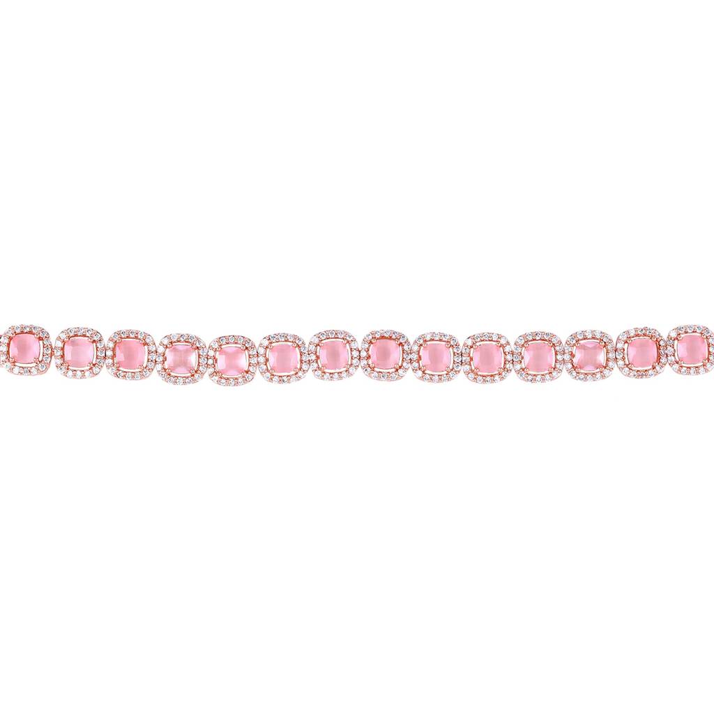 Estele Rosegold Plated Charming Mint Pink American Diamonds Charm Bracelet|Stylish Elegance For Girls & Women : AD-067-RGMPBR