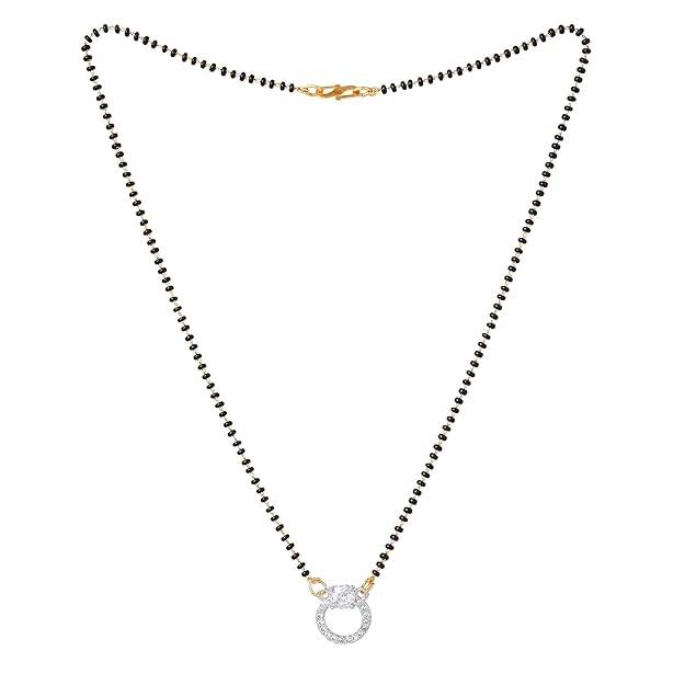 Gold & Rhodium Plated Gracious Circular Pendant Mangalsutra Chain With Black Beads & White Crystals For W : OSAKMS004-2TNWENK