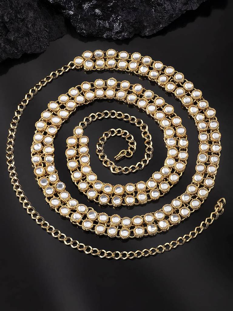 Traditional Adjustable Gold Plated Kundan Waist Belt Kamar Bandh Belly Chain Jewellery Gift For Women-Pf37Bch016 : PF37BCH016