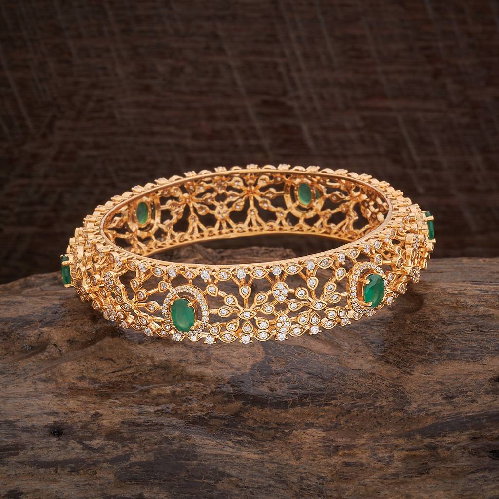 Kushal'S Fashion Jewellery Green & White Stone-Studded Gold-Plated Bangle : 424417