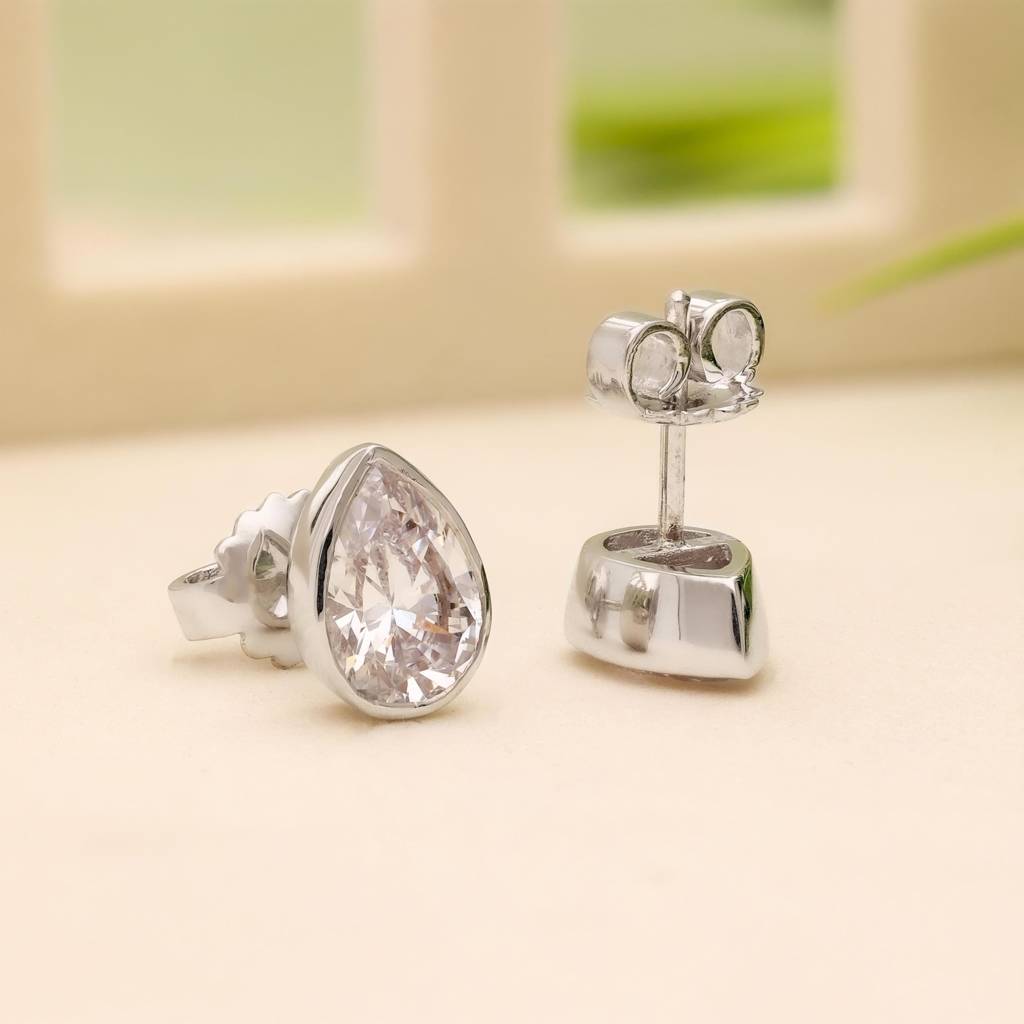 Sterling Silver Pear Cz Stone Earrings For Women : SE_000563
