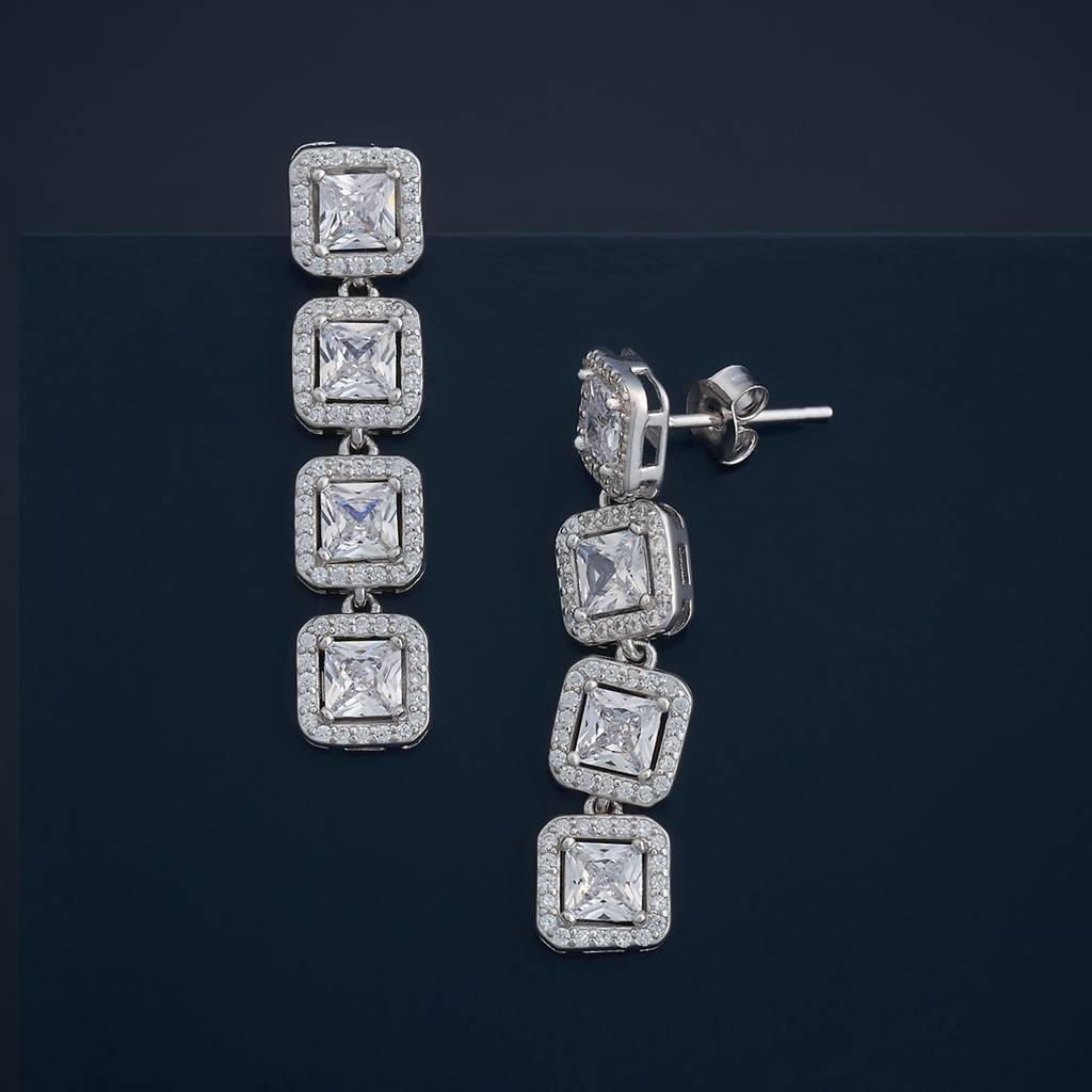 Kushal'S Fashion Jewellery White Rhodium-Plated Party Zircon 92.5 Sterling Silver Drop Earrings-183067 : 437085