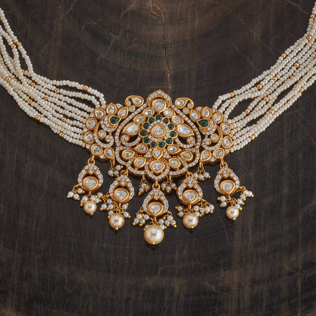 Kushal'S Fashion Jewellery Victorian-Plated Ethnic Kundan Necklace And Earring Set -181371 : 433490