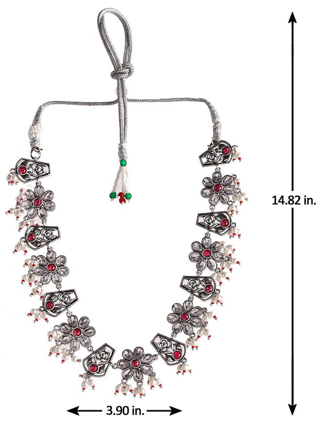 Abharan White Stones And Pearls Floral Jewellery Set : 8905124493702