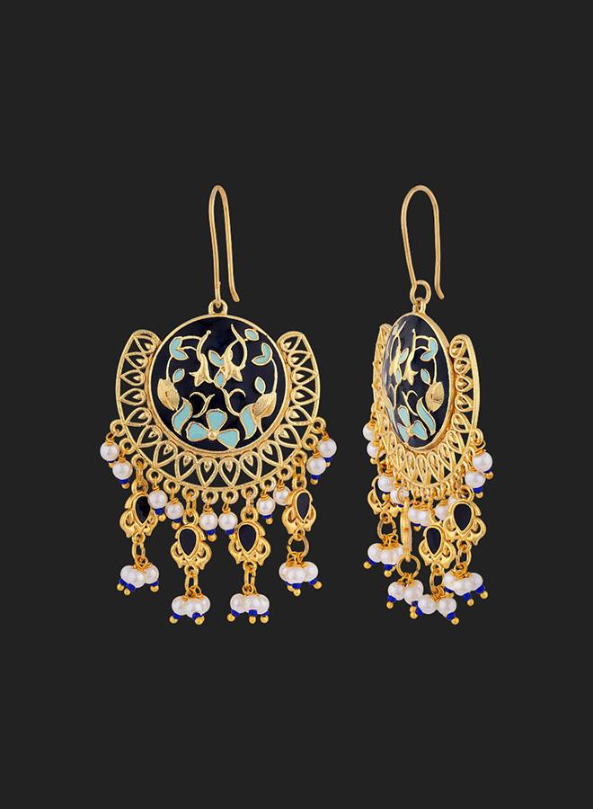 Tahira Royal Black Chand Bali Earrings : 8905124054910