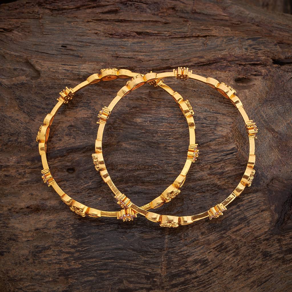 Kushal'S Fashion Jewellery Set Of 2 Artificial Stones Studded Gold-Plated Antique Bangles : 426014