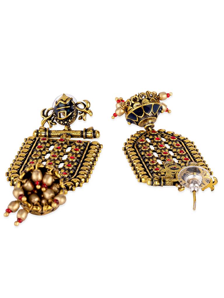 Arabian Nights Antique Traditional Golden Brass Earrings : 8905124424454