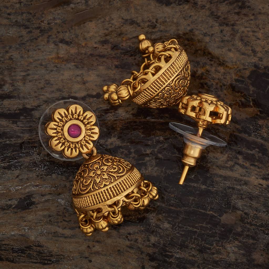 Kushal'S Fashion Jewellery Ruby Gold-Plated Ethnic Antique Earring Jhumkas-181626 : 434082