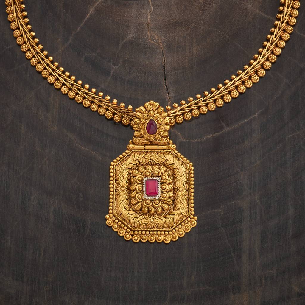 Kushal'S Fashion Jewellery Ruby Gold-Plated Ethnic Antique Jewellery Set-186560 : 444823