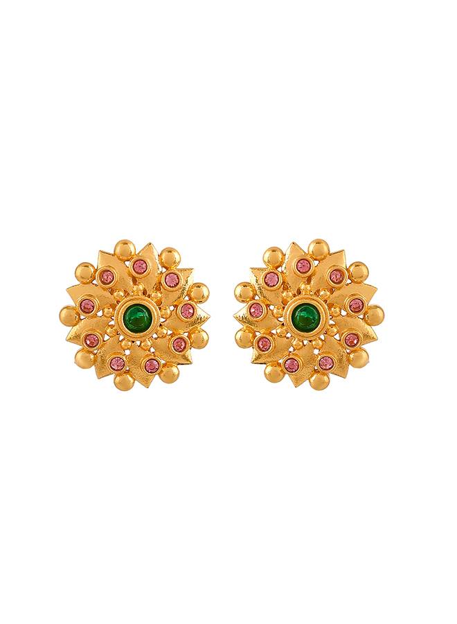 Abharan Red And Green Stones And Pearls Opulent Jewellery Set : 8905124494495