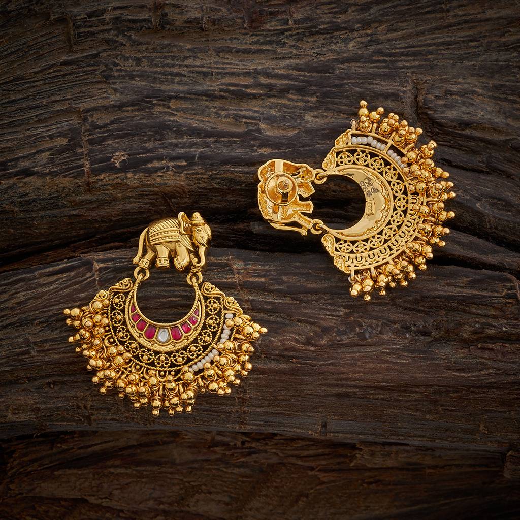 Kushal'S Fashion Jewellery Ruby Oxidised Gold-Plated Ethnic 92.5 Pure Silver Temple Chandbalis-161763 : 398341