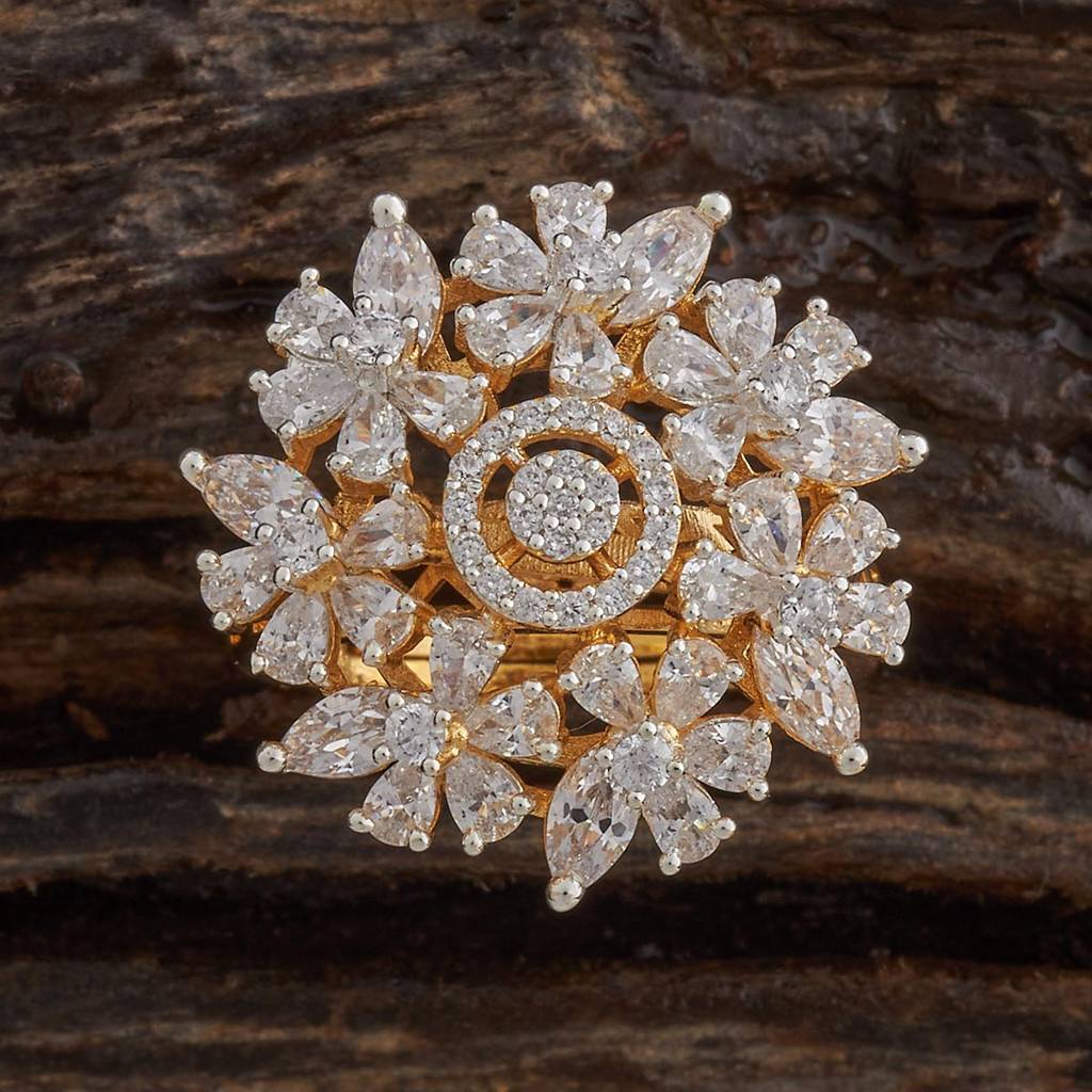 Kushal'S Fashion Jewellery White Rhodium-Plated Party Zircon Finger Ring  -182443