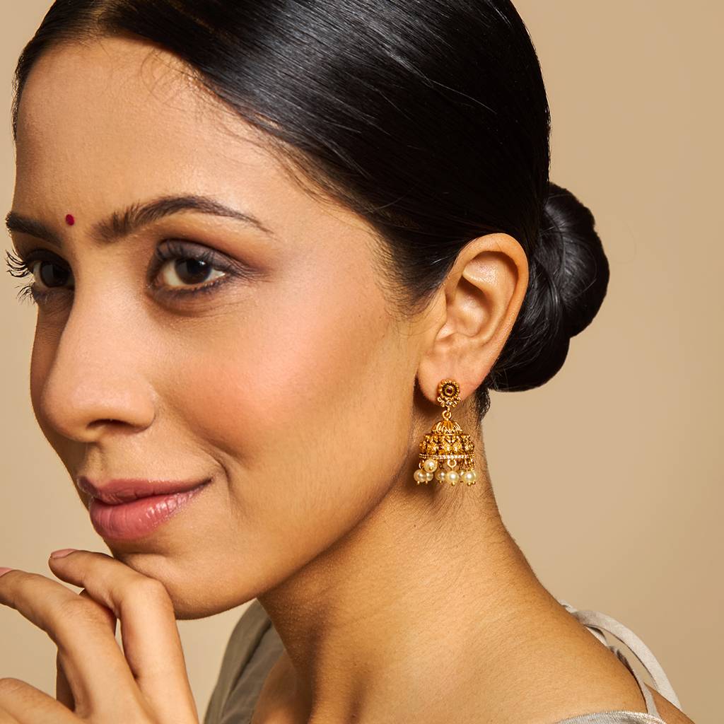 Kushal'S Fashion Jewellery Ruby Gold-Plated Ethnic Antique Jhumkas-175888 : 421526
