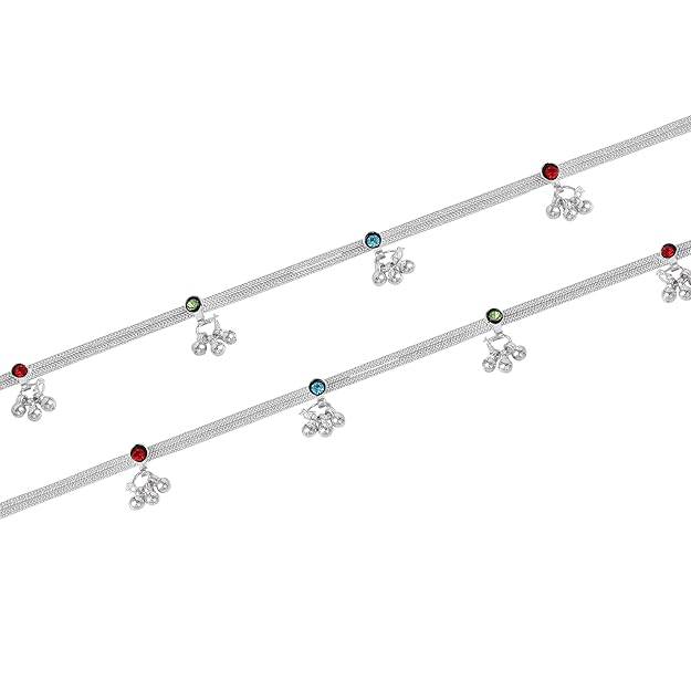 Fashion Jewelry Anklets For Women: Rhodium Plated Multi-Color Crystals Enhanced Lightweight Eye-Catching  : OSAK004-IRMCANKLET