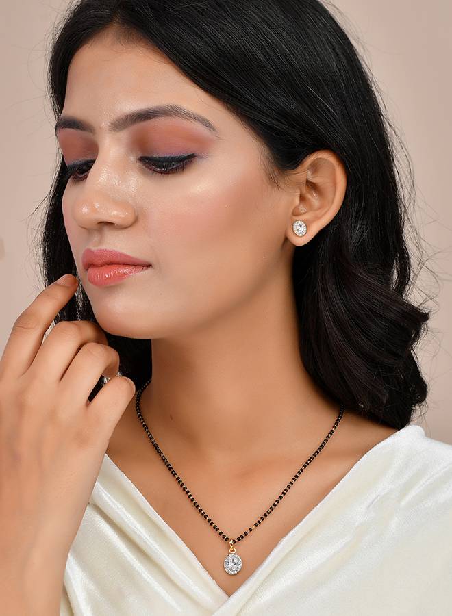 Sparkling Essentials White Oval Cz Studded Gold Plated Mangalsutra Set : 8905124495089