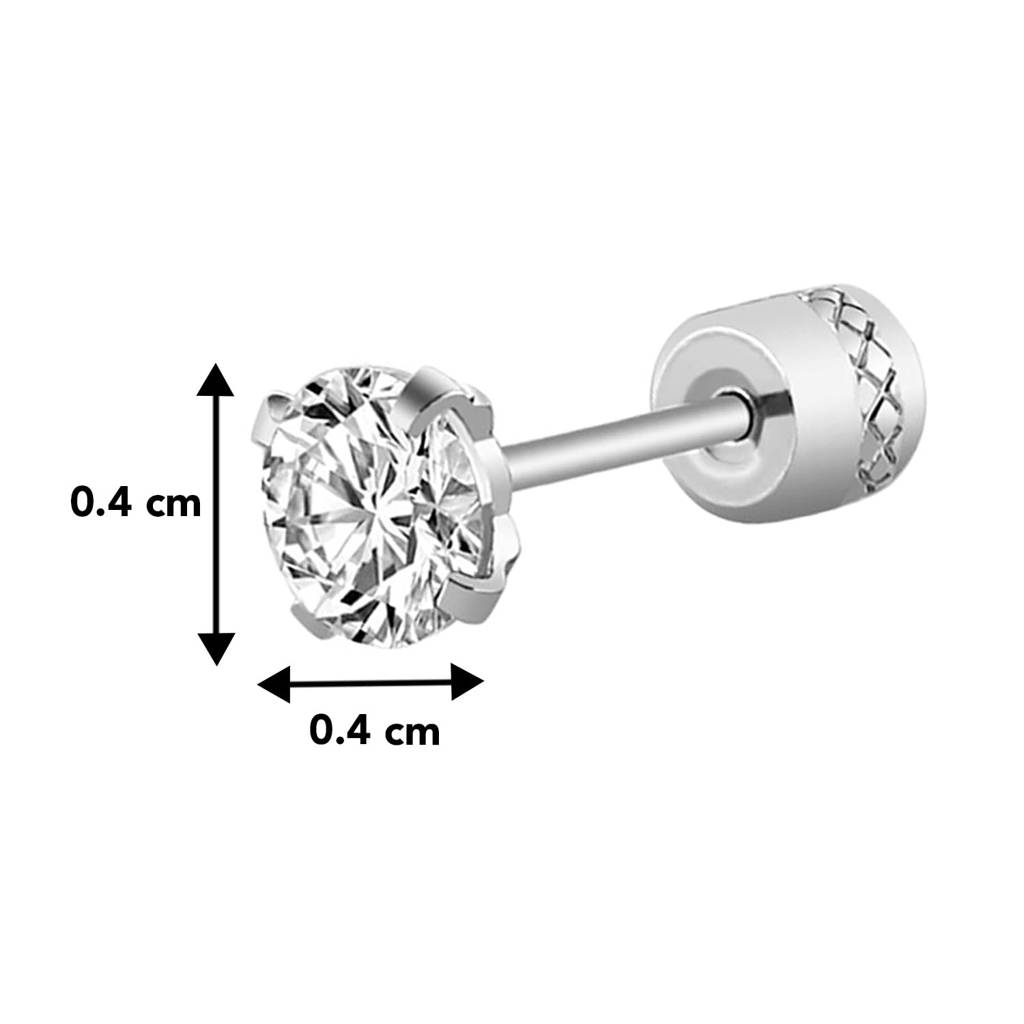 Silver Plated 316L Stainless Steel Cubic Zirconia Studded Stud Earrings Jewellery Gift For Men & Boys (1 Pair) : PX9ME40