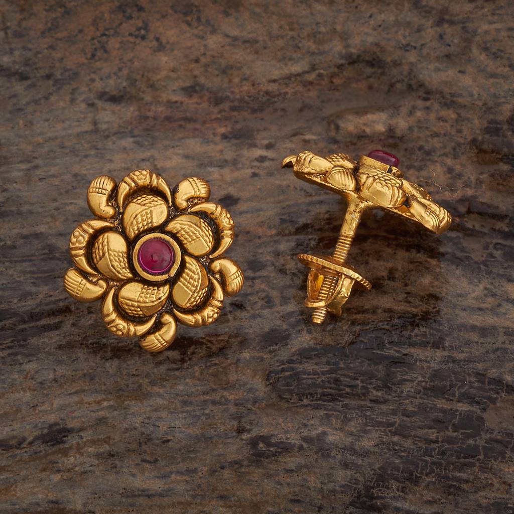 Kushal'S Fashion Jewellery Oxidised Gold-Plated Ethnic 92.5 Pure Silver Temple Studs-177428 : 425369