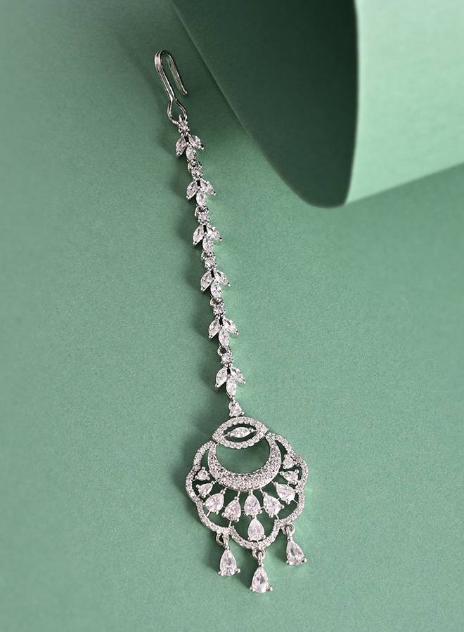 Cz Elegance Silver Plated Zirconia Gems Maang Tika : 8905124476934