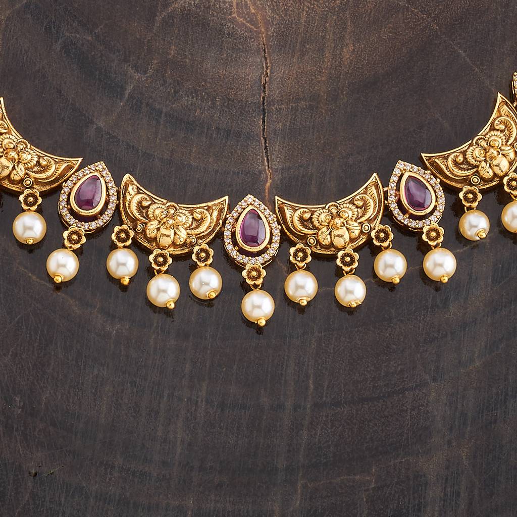 Kushal'S Fashion Jewellery Gold-Plated Ruby Studded & Beaded Antique Jewellery Set-178677 : 427754