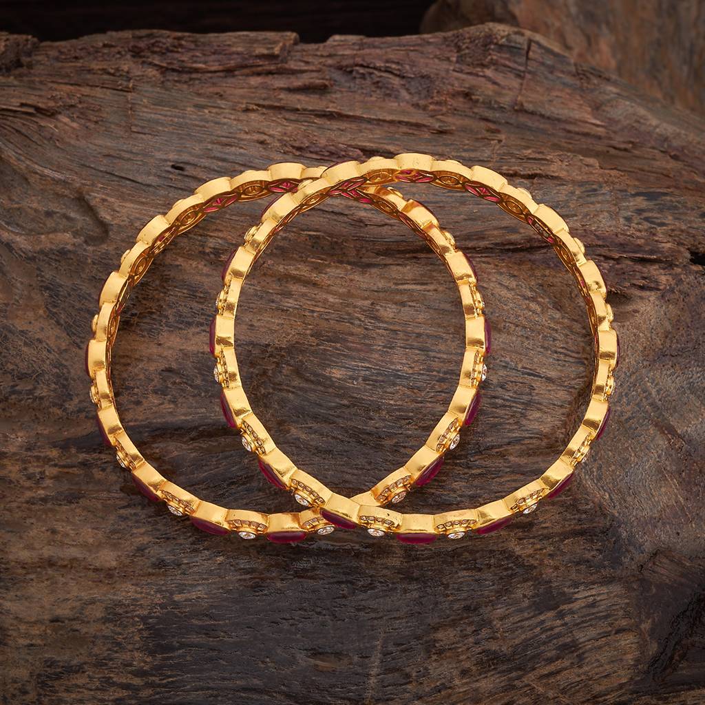 Kushal'S Fashion Jewellery Women Ruby Gold-Plated 92.5 Pure Silver Temple Bangle : 429926