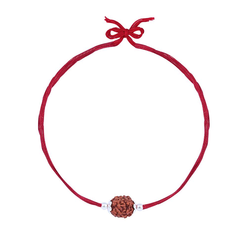 Silver Rudraksha Charm Red Thread Rakhi : ATRA213