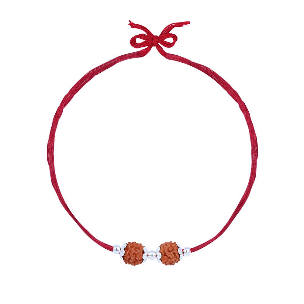 Silver Bead Dual Rudraksha Thread Rakhi : AURA263