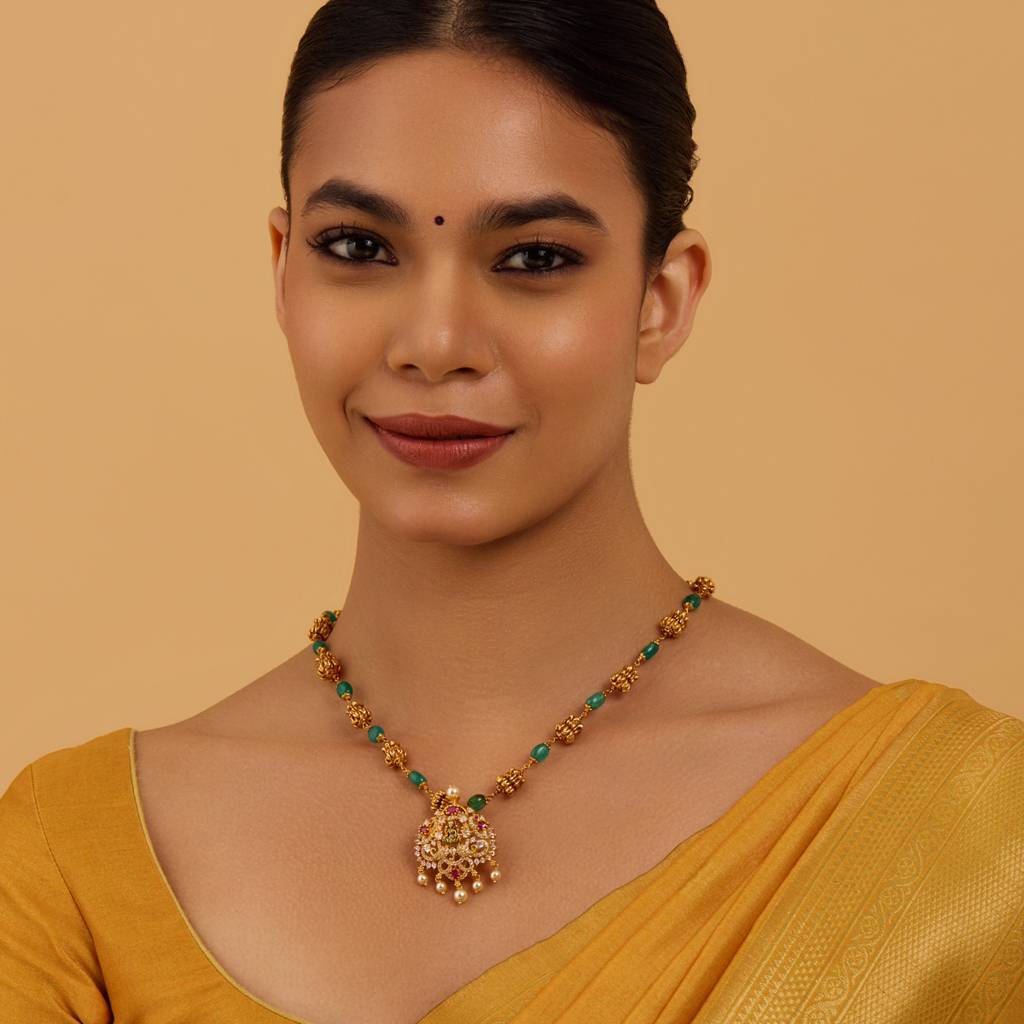Kushal'S Fashion Jewellery Oxidised Gold-Plated Ethnic 92.5 Pure Silver Temple Pendants-179589 : 429641