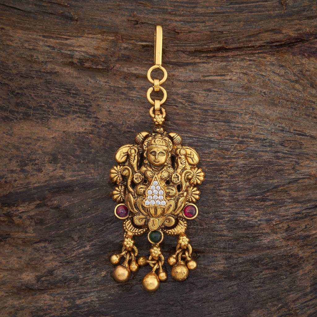 Kushal'S Fashion Jewellery Ruby-Green Oxidised Gold-Plated Ethnic 92.5 Pure Silver Temple Maang Tikka       -177384 : 425394