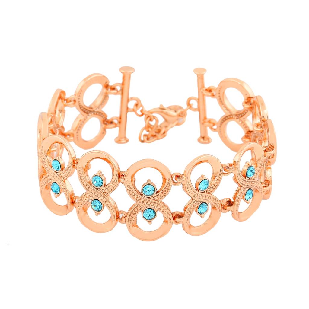 Estele Rosegold Plated Sparkling Bracelet With Blue Austrian Crystals For Girls And Women : 101064-RGBR