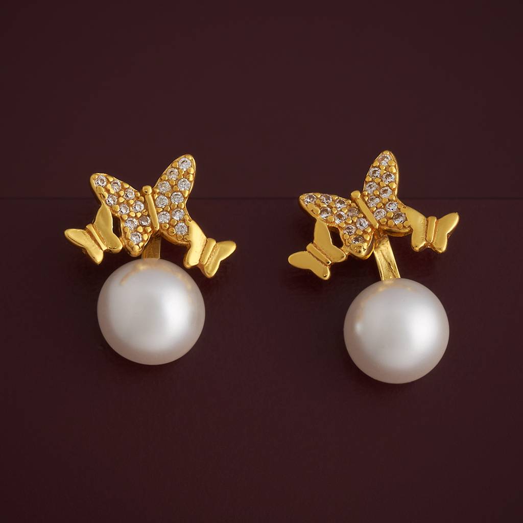 Kushal'S Fashion Jewellery Pearl Plated Synthetic & Zircon 92.5 Sterling Silver Studs-183316 : 437783