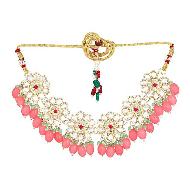 Estele Gold Plated Trendy Gehena Necklace Set Maang Tikka With