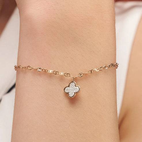 18K Gold Vermeil Dainty Clover Charm Pendant And Bracelet Set For Her | Gift For Womens And Girls : KBC0028_KNC0031