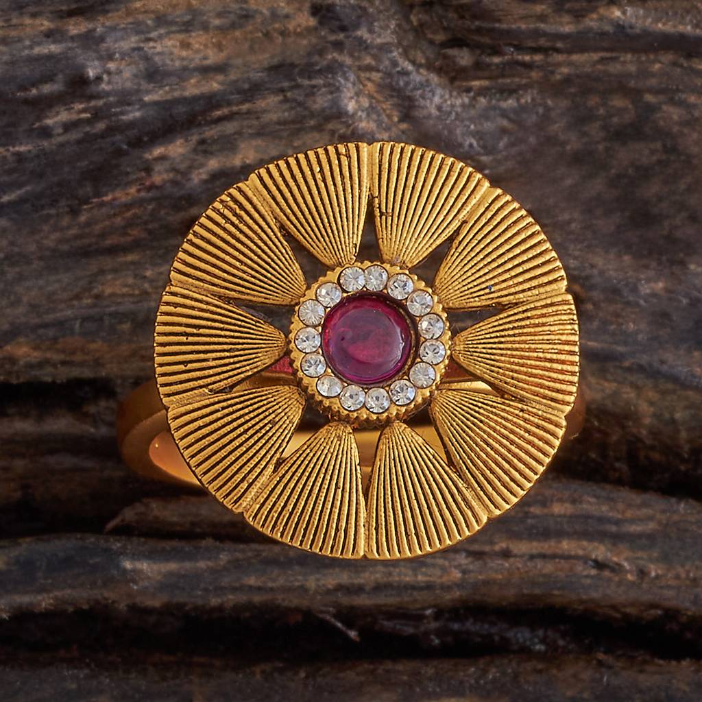 Kushal'S Fashion Jewellery Ruby Gold-Plated Ethnic Antique Finger Ring-176764 : 423714