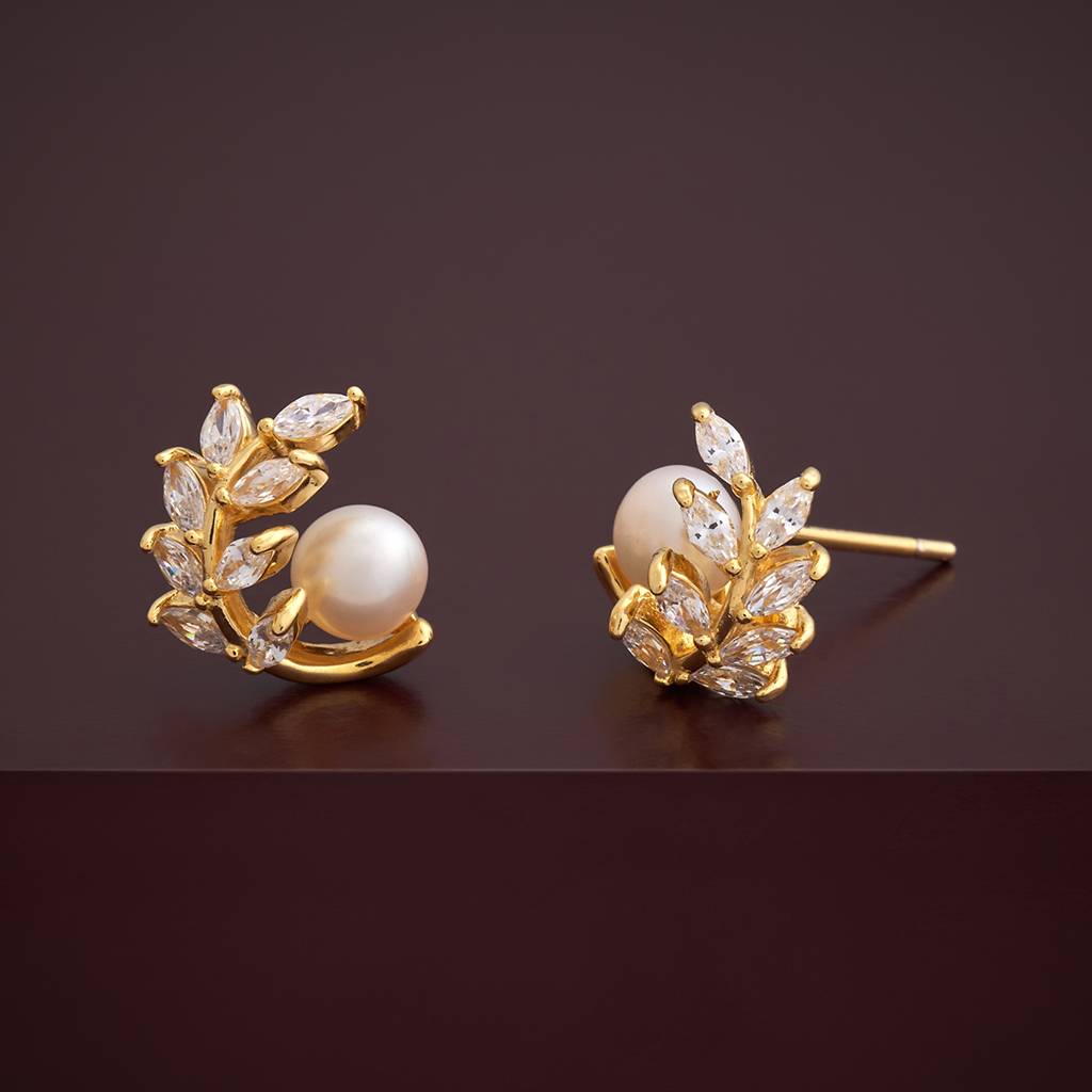 Kushal'S Fashion Jewellery Pearl Plated Synthetic & Zircon 92.5 Sterling Silver Studs-183073 : 437105