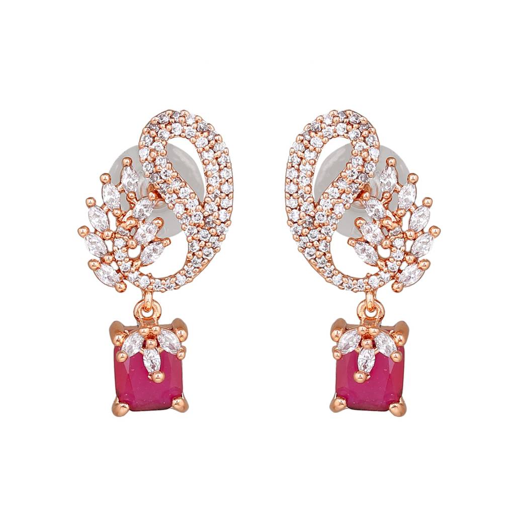 Estele Rose Gold Plated Cz Peacock Designer Earrings With Ruby & White Stones For Women : AD-114716-RGRBER