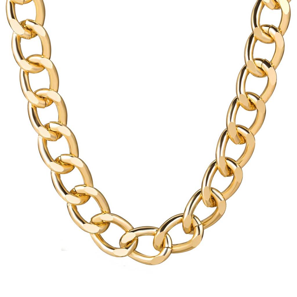 Big Chunky Hip Hop Turnover Gold Chain Necklace, 90S Punk Style Necklace For Rapper Costume : PX9N25