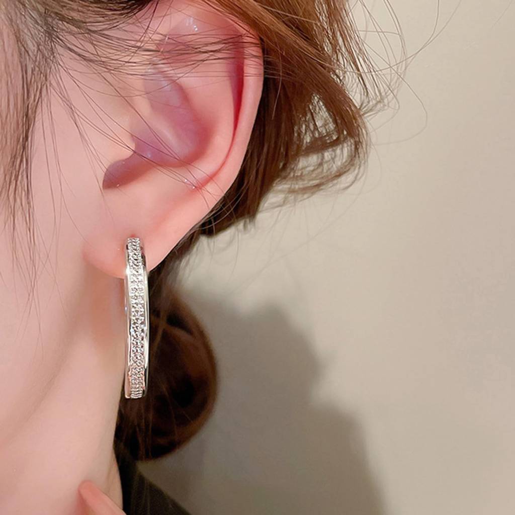 Silver Plated Cubic Zirconia Studded Hoop Earrings Trending Fashion Jewellery For Women & Girls : PX8E195