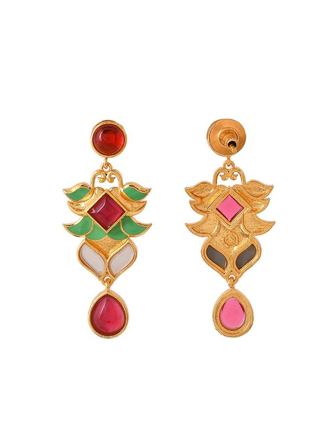 Forever More Pink Green Lotus Drop Earings : 8905124498141