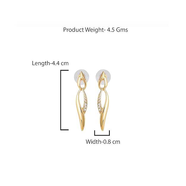 Gold Plated Eye-Catching White Crystals Accented Simple Drop & Dangle Earrings For Girls : 190703-2NIGER