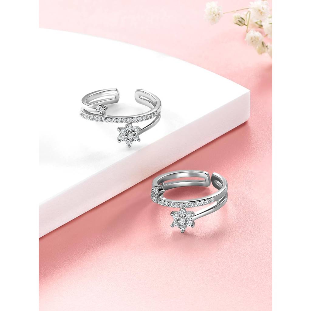 Cubic Zirconia Studded Fancy Toe Ring Adjustable Bichiya Stylish Fashion Jewellery Gift For Women-Pf30Tr34 : PF30TR34S