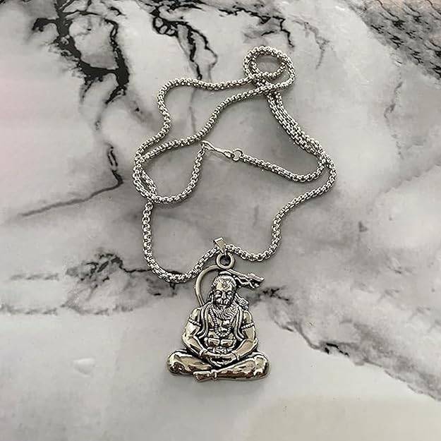 Gehena By Estele Pavanputra Hanuman Ji Meditative Sitting Pose Locket Pendant For Men & Women: Oxidized  : OSAK049-IROXPENDANT