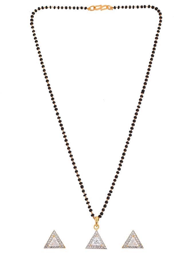 Sparkling Essential White Cz Studded Triangular Gold Plated Mangalsutra Set : 8905124495140