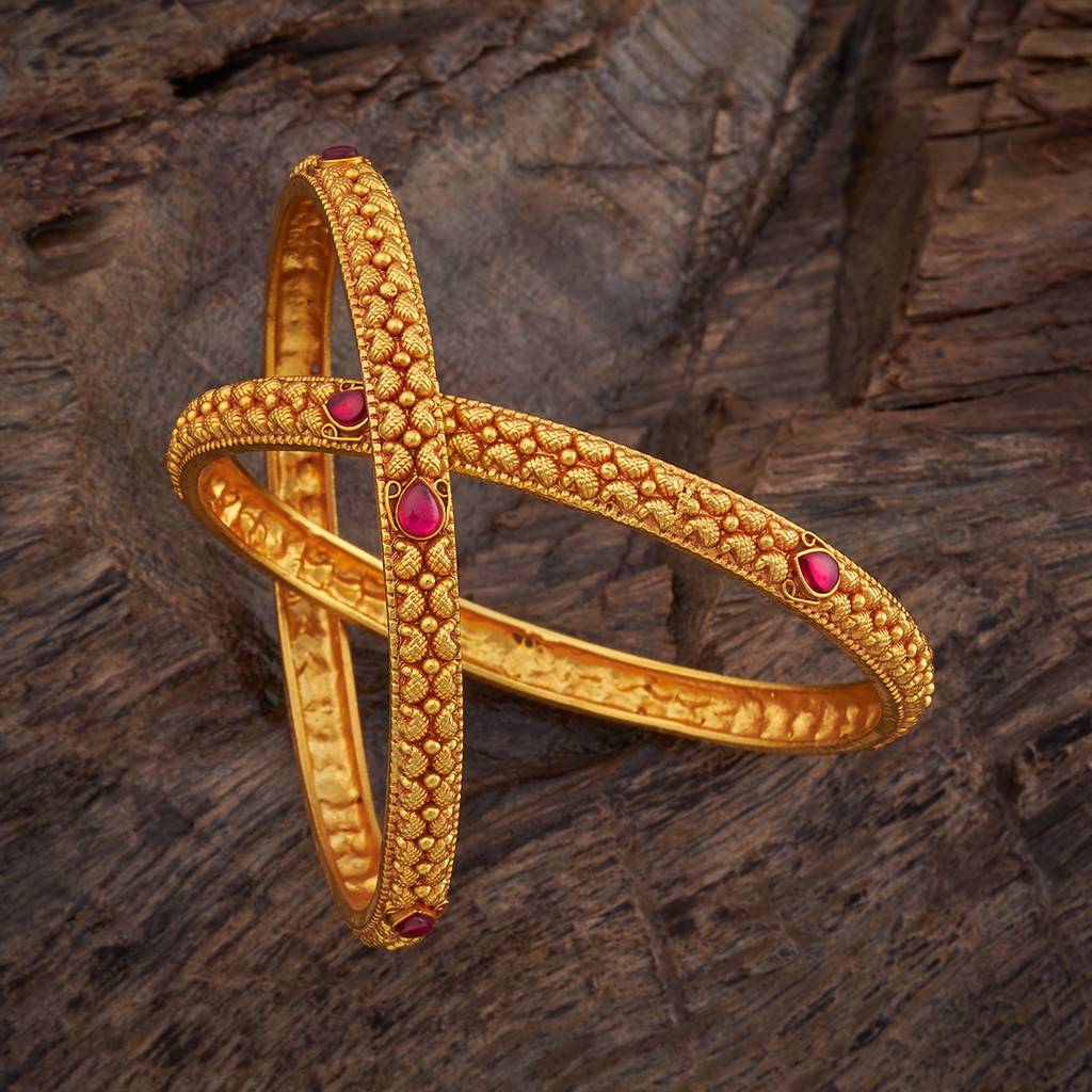 Kushal'S Fashion Jewellery Ruby Gold-Plated Ethnic 92.5 Pure Silver Temple Bangles-177417 : 425472