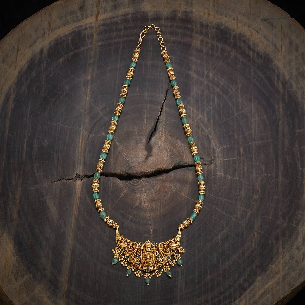 Kushal'S Fashion Jewellery Green Gold-Plated Ethnic Antique Necklace -433528 : 433528