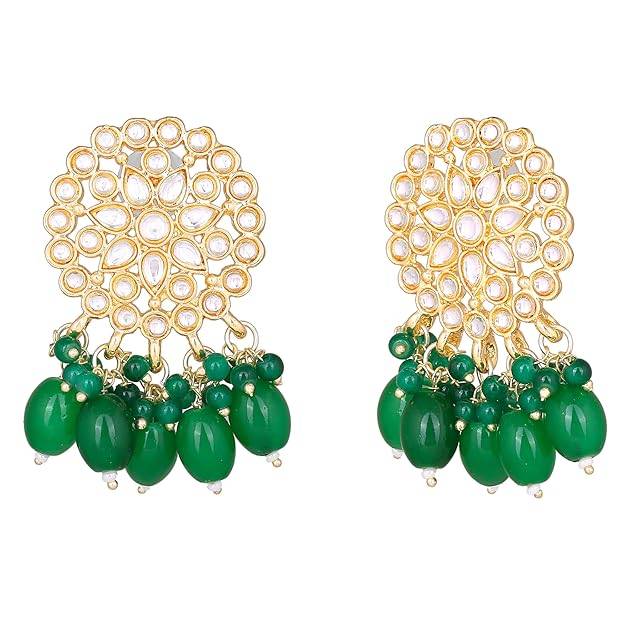 Estele Gold Plated Floral Designer Gehena Drop Earrings With Green Beads For Girls/Women : PJ-004-IGGNER