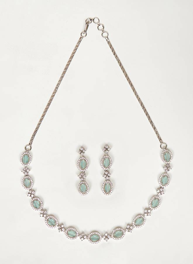 Single String Cz Gems Necklace Set : 8905124460384