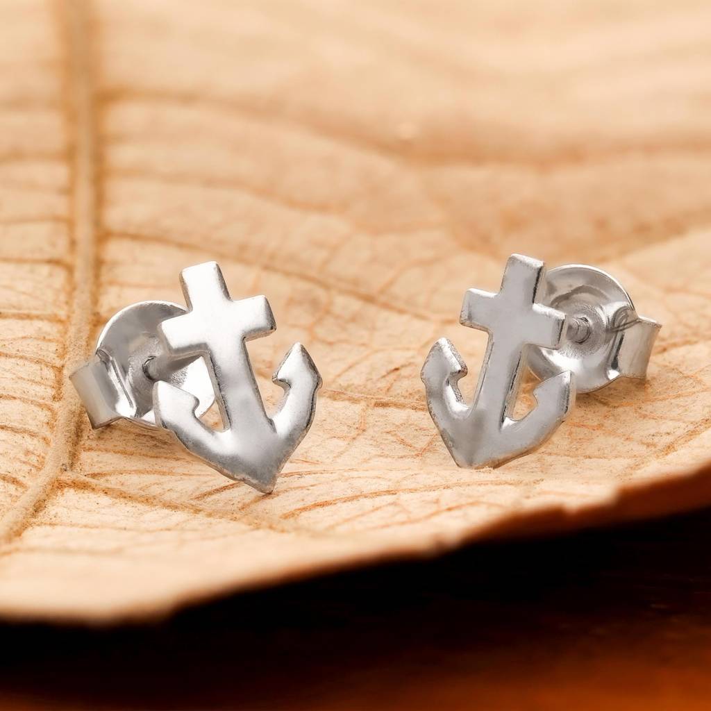 925 Silver Anchor Stud Earrings | Nautical Ocean Jewelry Gift : SE_000866