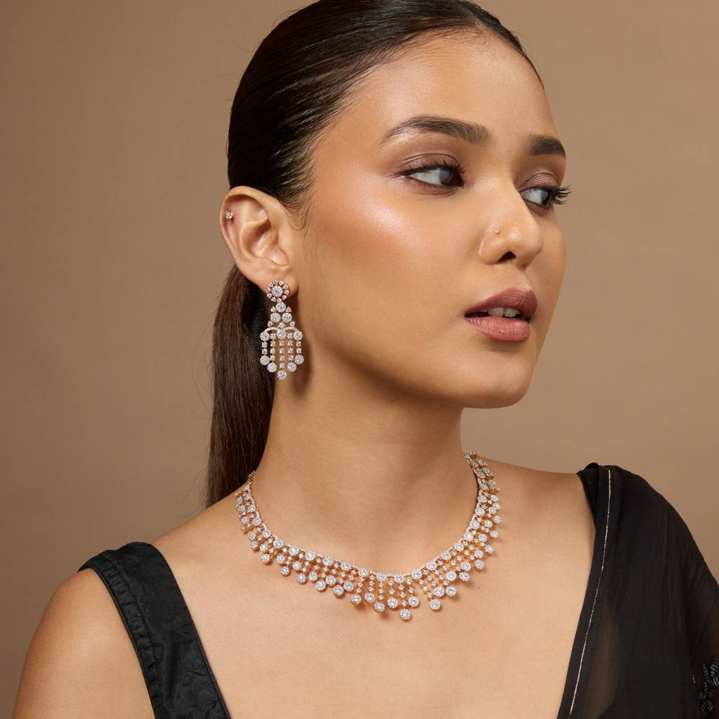 Kushal'S Fashion Jewellery White Gold-Plated Ethnic Zircon Jewellery Set -451916 : 451916