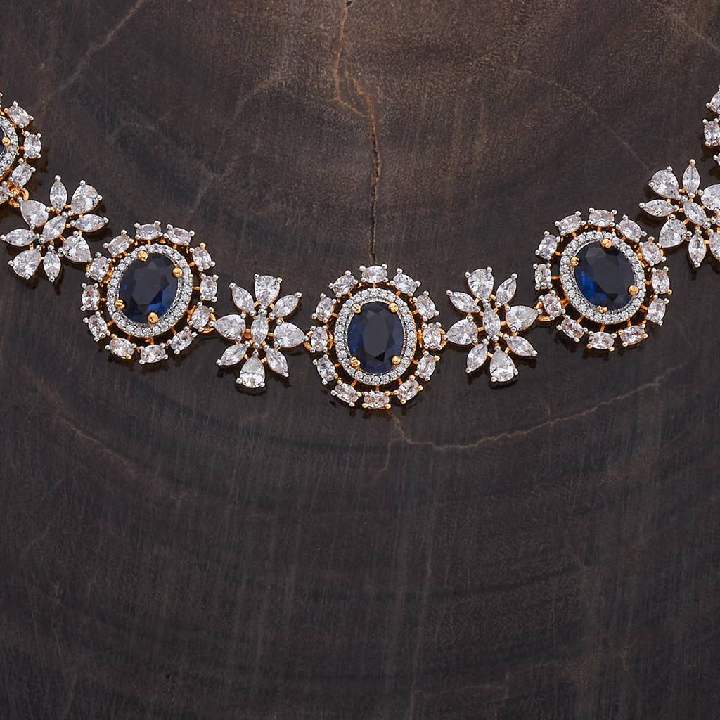 Kushal'S Fashion Jewellery Rhodium-Plated Ruby & Cubic Zirconia Studded Jewellery Set-177108 : 424545