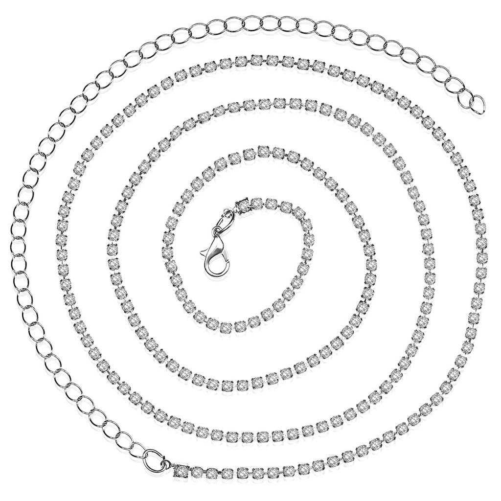 Silver Plated Cubic Zirconia Studded Body Chain Kamarbandh Dress Belly Waist Chain Belt Jewellery For Women & Girls : PX8BCH009S